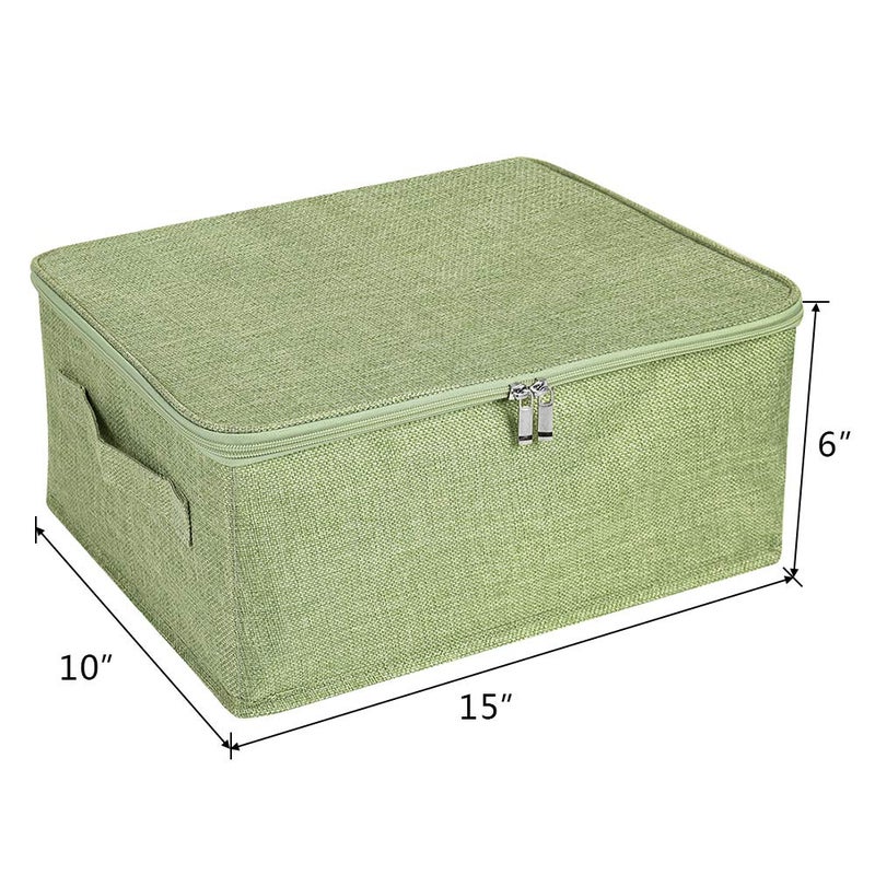 ANMINY Storage Bins with Zipper Lids 13 Qt Lidded Fabric Storage Boxes Baskets Cubes with Handles Collapsible Washable Cotton Linen Closet Shelf Clothes Organizer Containers - Green, Small - Image 3